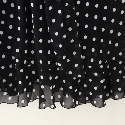 Scarf ruffle edge suspender polka dot dress for women